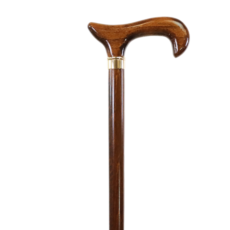 Brown Beech Wood Shaft Derby Walking Cane with Brass Collar